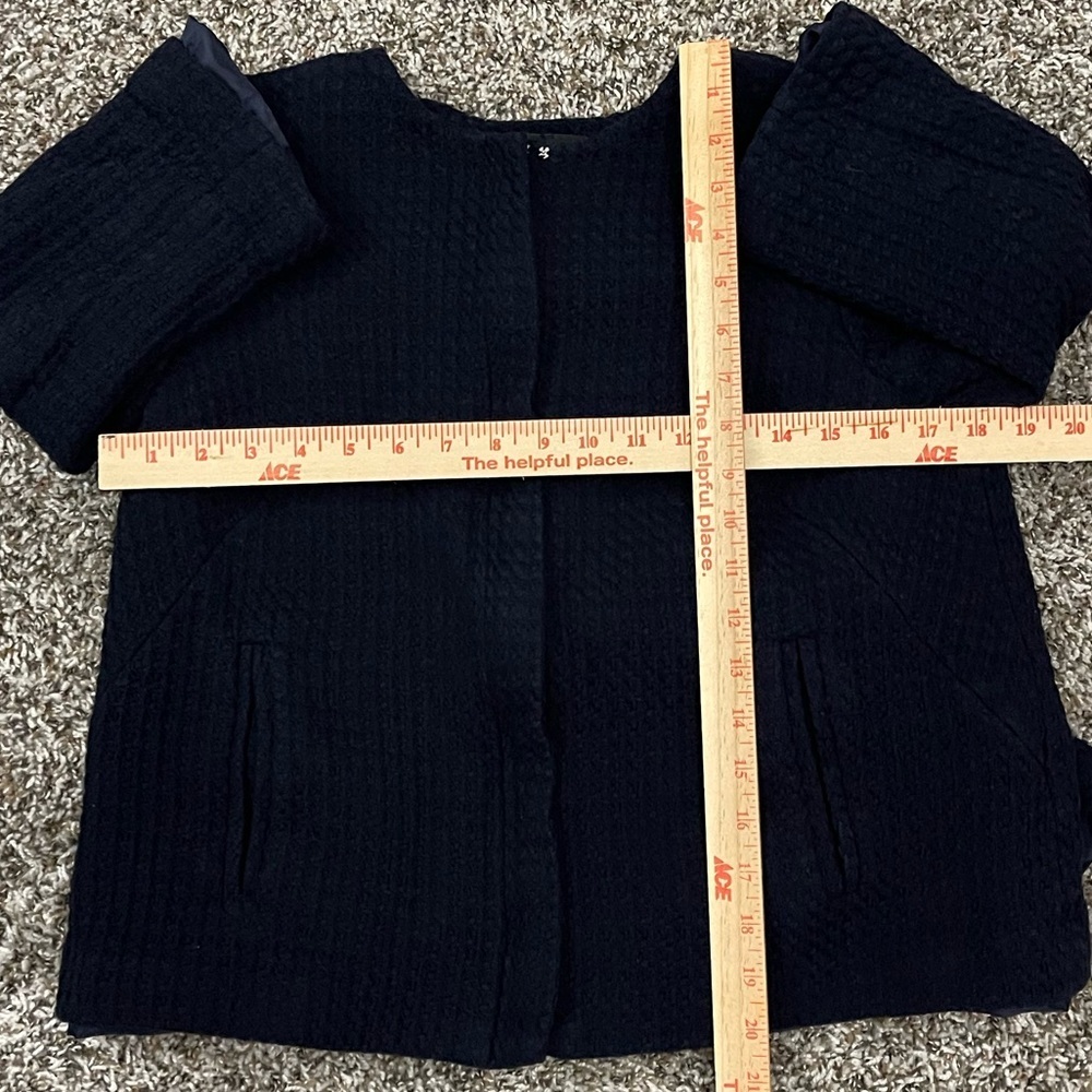 Talbots Navy Blue Swing Jacket Blazer Woven 12 P Petites Preppy Outdoorsy Form - Picture 9 of 10
